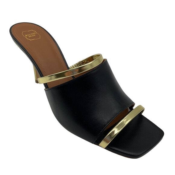 Malone Souliers Black / Gold Strap Leather Slide Sandals - Picture 1 of 7